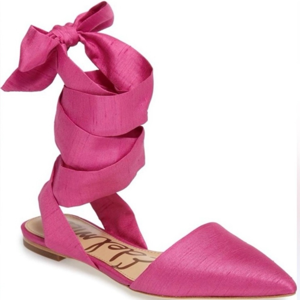 Sam Edelman Hot Pink Lace Up Tie Flat Sandal Size 8.5